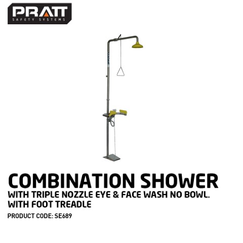 PRATT COMBO SHOWER W/TRIPLE NOZZLE EYE & FACE WASH W/FOOT TREADLE